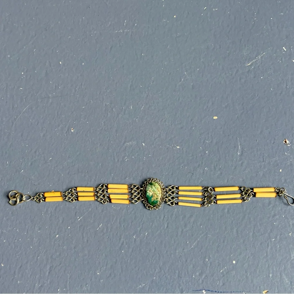 Vintage Peruvian Bamboo and Jasper  Bracelet - Picture 4 of 7